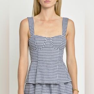 Reformation- Misty Linen Sleeveless Top in Gingham Slate Check NWOT